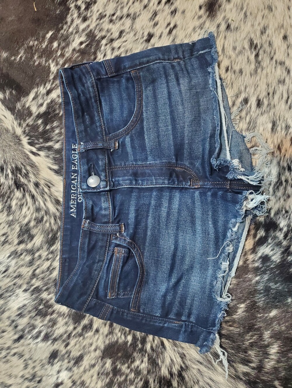 American Eagle Outfitters Indigo Blue Frayed Denim Shorts